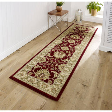 Kendra 45 M Traditional Persian Classic Floral Vine Bordered Durable Easy-Care Low Profile Short Pile Red Runner-Melrose-Rug Love - The Most Loved Rug Store